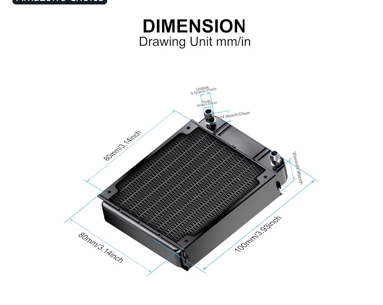 Installed radiator dimensions